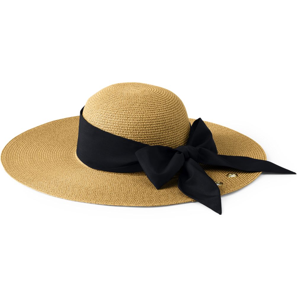 Facesaver Wide Brim Straw Hat with Scarf | Lands' End