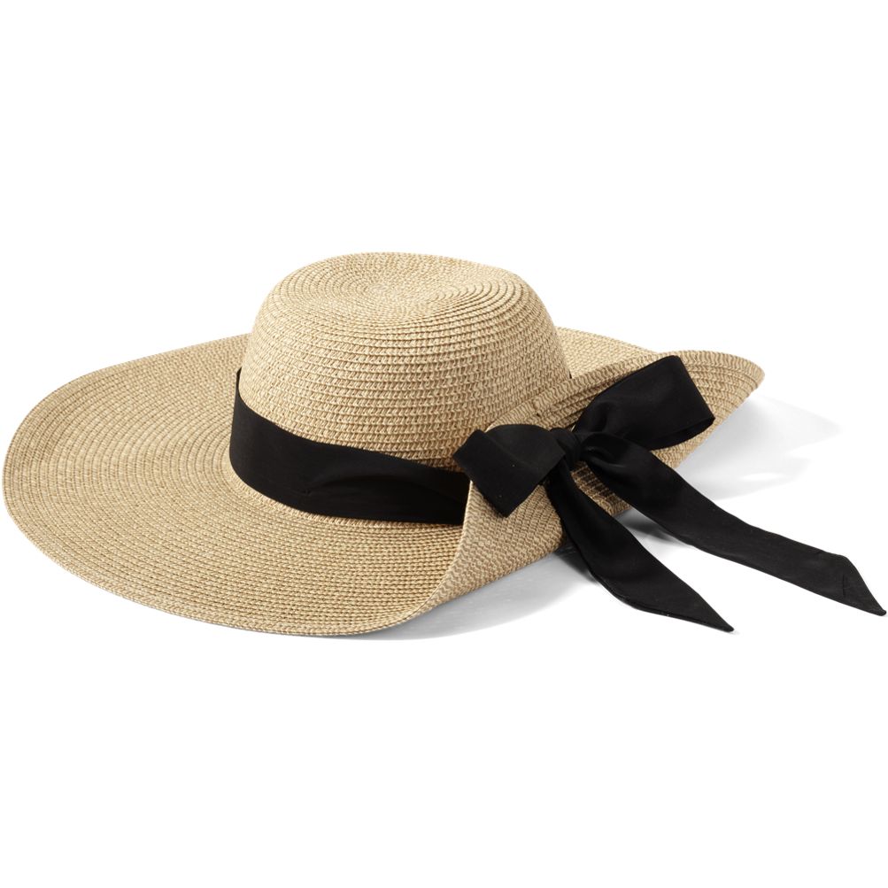 Facesaver Wide Brim Straw Hat with Scarf | Lands display picture 2