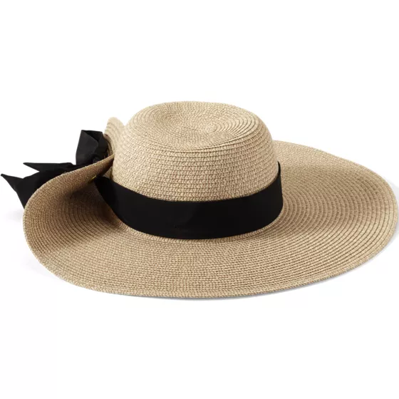 Facesaver Wide Brim Straw Hat with Scarf - primary