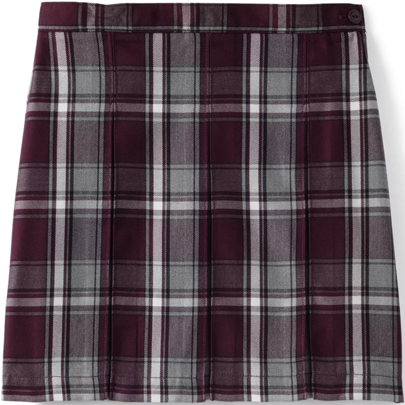 Girls Top of the Knee Plaid Box Pleat Skirt , Front