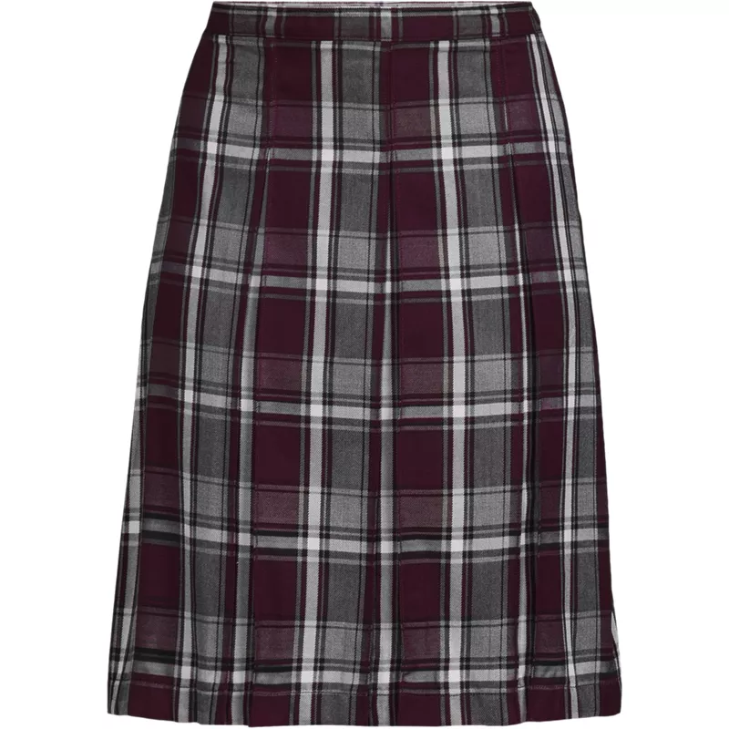 Women's Top of the Knee Plaid Box Pleat Skirt, Front