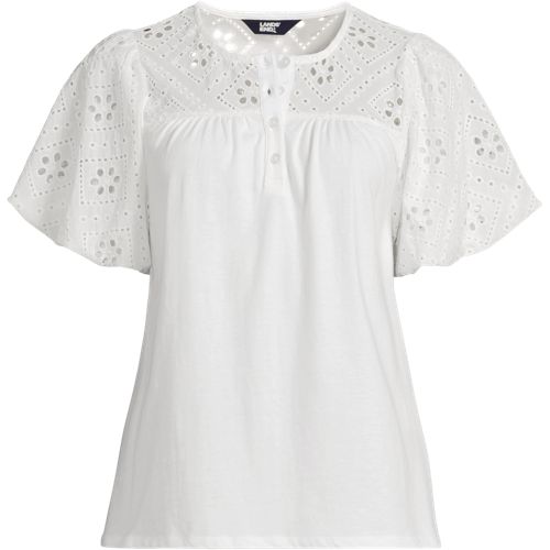 Women's Eyelet Crew Puff Sleeve Top