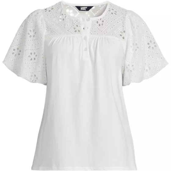 Women's Eyelet Crew Puff Sleeve Top - primary