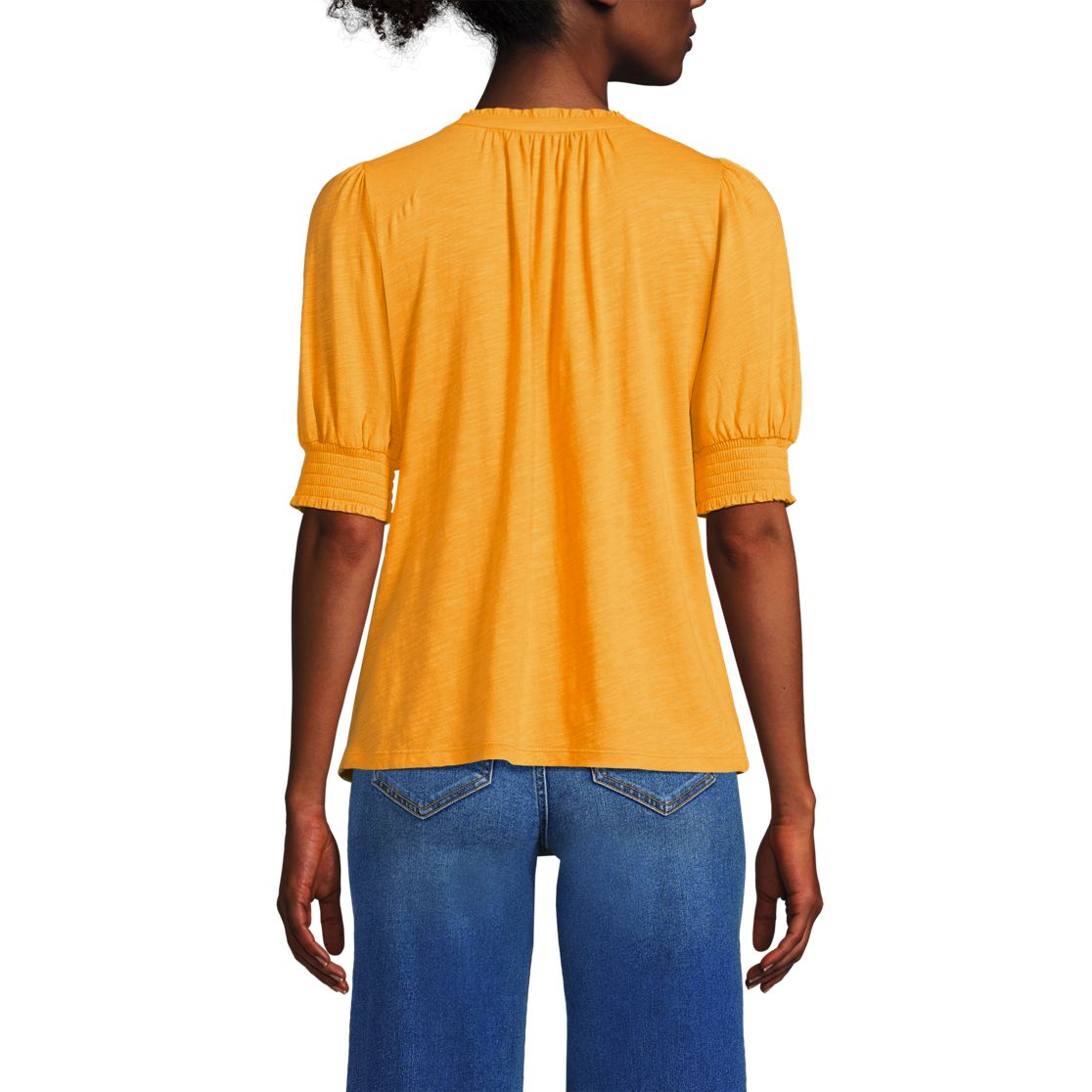 Women's Button Pintuck Puff Sleeve Top
