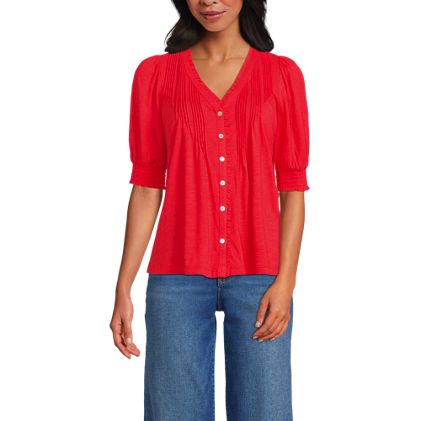 Women's Button Pintuck Puff Sleeve Top - image 1