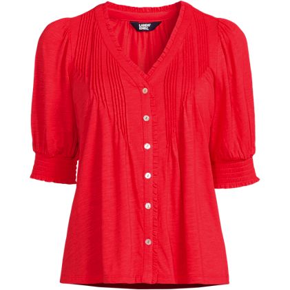 Women's Button Pintuck Puff Sleeve Top - primary