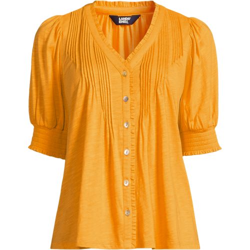 Women's Button Pintuck Puff Sleeve Top - image 2