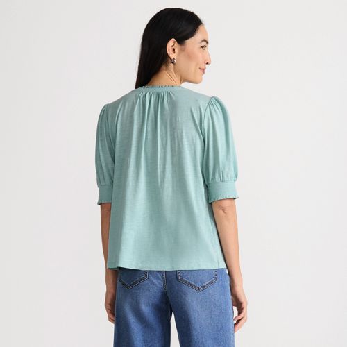 Women's Button Pintuck Puff Sleeve Top, Back