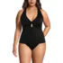 Women's Plus Size Shine Ribbed Tankini Top and High Waisted Bottom Swimsuit Set, Front