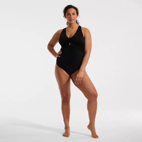 Women's Plus Size Shine Ribbed Tankini Top and High Waisted Bottom Swimsuit Set - primary
