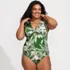 Women's Plus Size Shine Ribbed Tankini Top and High Waisted Bottom Swimsuit Set, Front