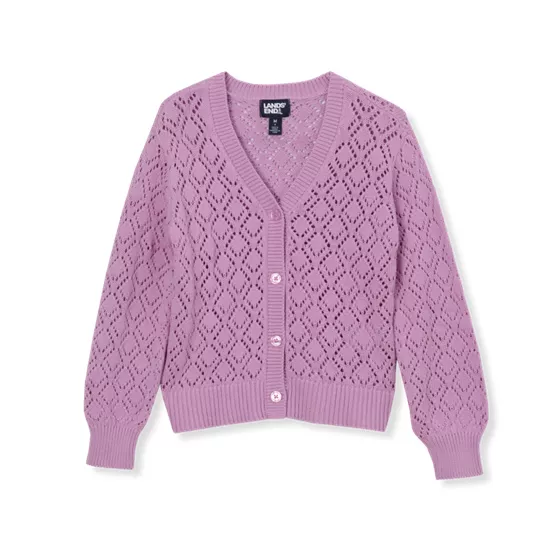 Girls Button Front Pointelle Knit Cardigan - primary