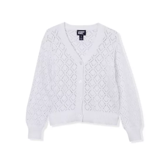 Girls Button Front Pointelle Knit Cardigan - primary