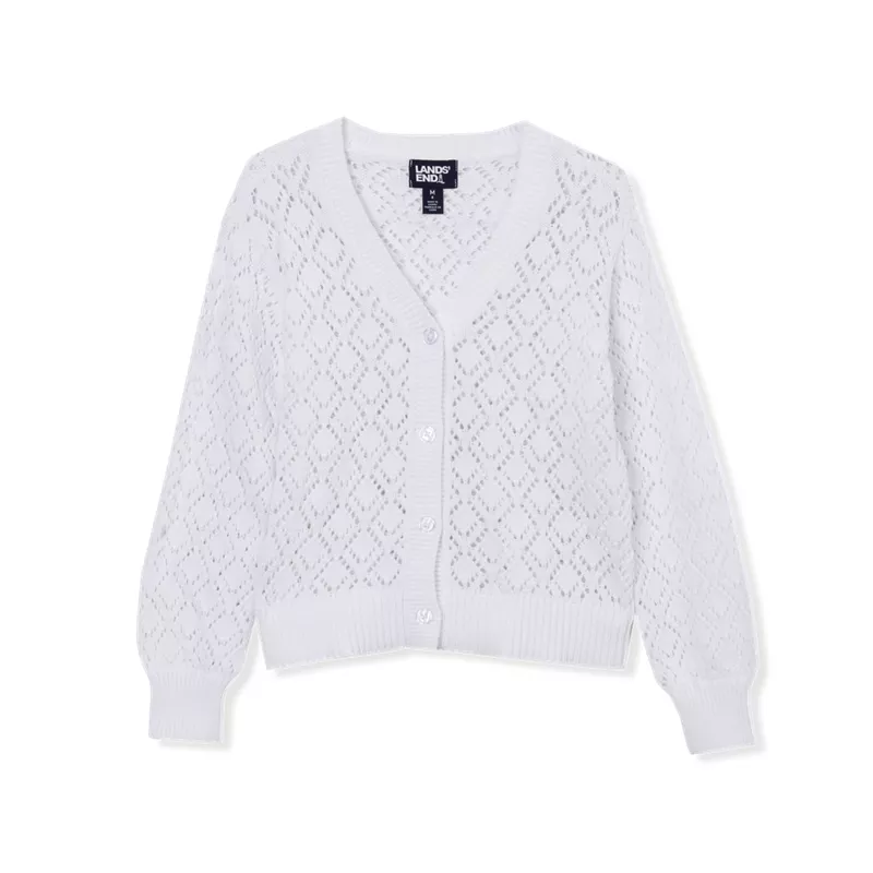 Girls Button Front Pointelle Knit Cardigan, alternative image