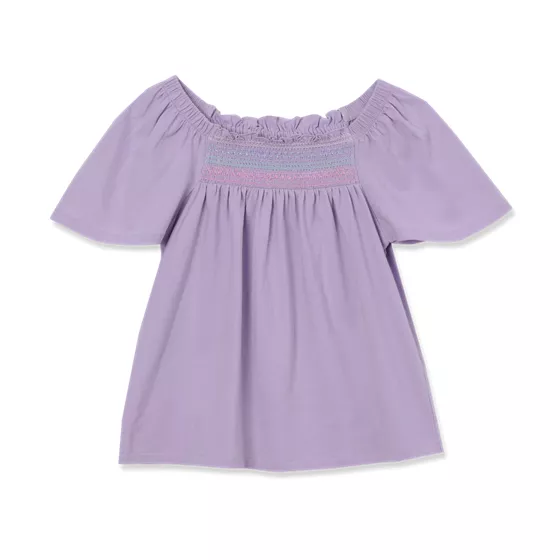 Girls Short Sleeve Smock Flutter Top - primary