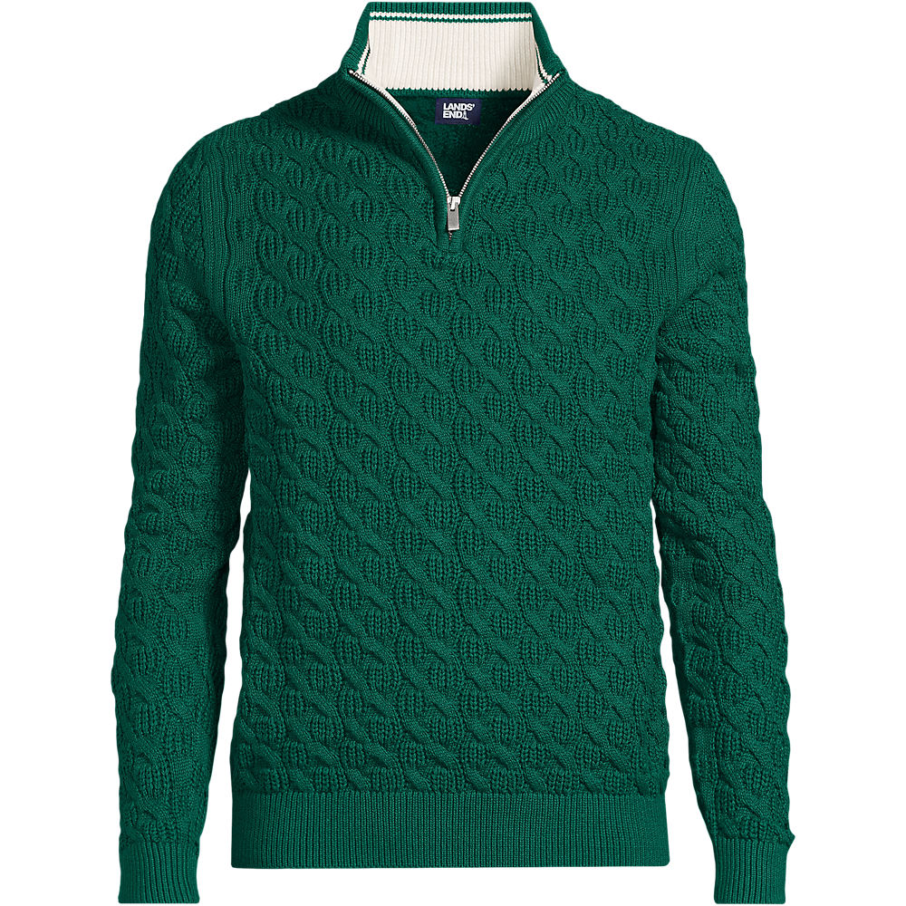 Textured Drifter Quarter Zip Jumper, Men, size: M, regular, Green, Cotton, by Lands' End
