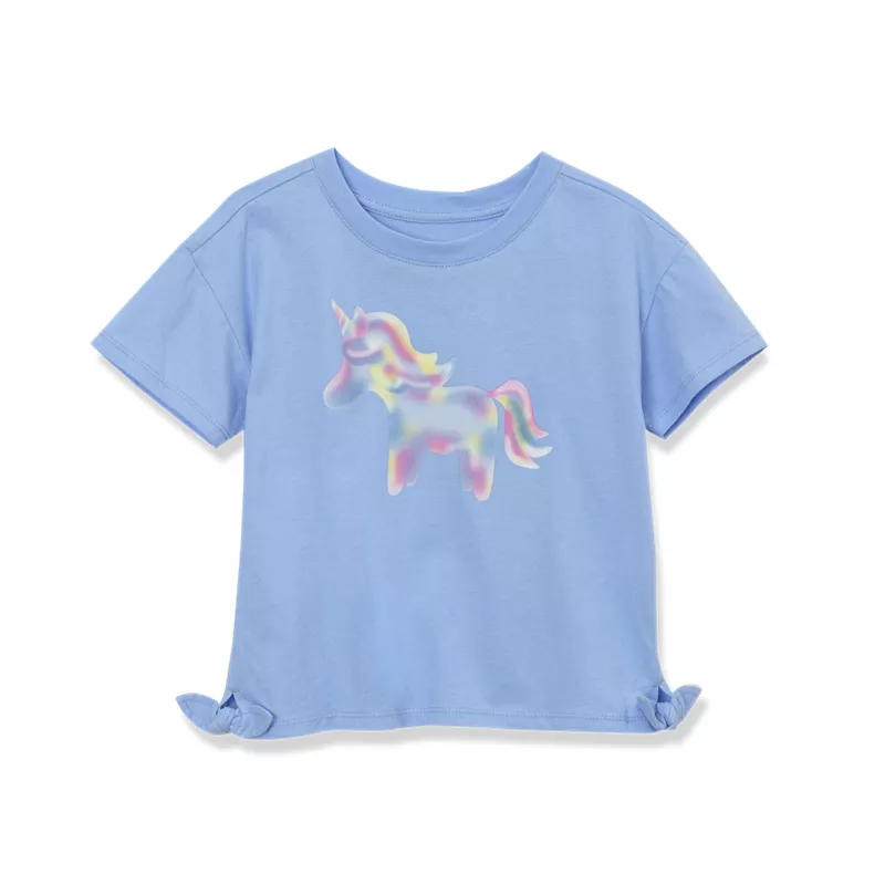 Girls Short Sleeve Side Tie Graphic Tee, alternative image