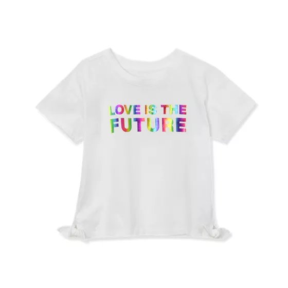 Girls Short Sleeve Side Tie Graphic Tee - primary