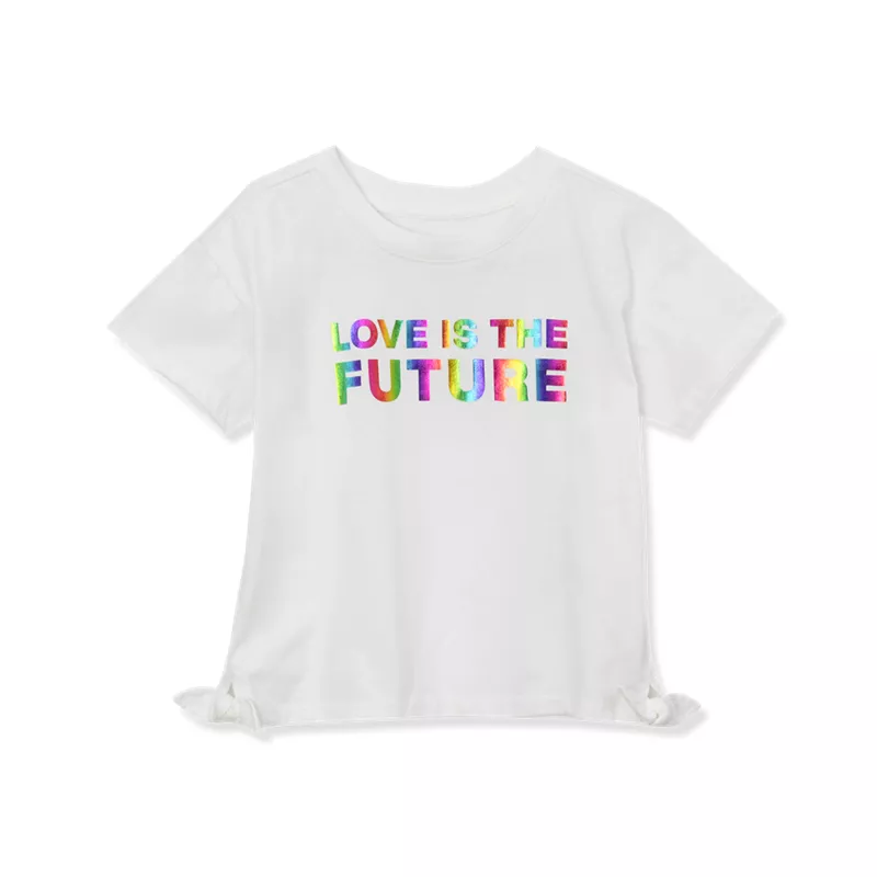 Girls Short Sleeve Side Tie Graphic Tee, alternative image