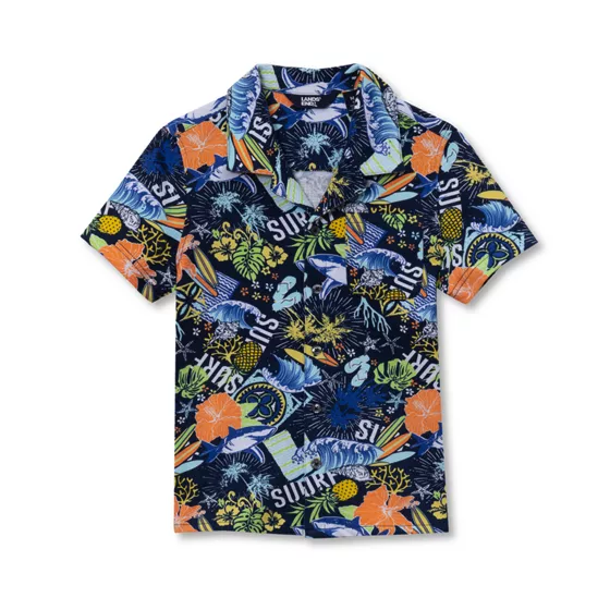 Boys Short Sleeve Slub Camp Shirt - primary