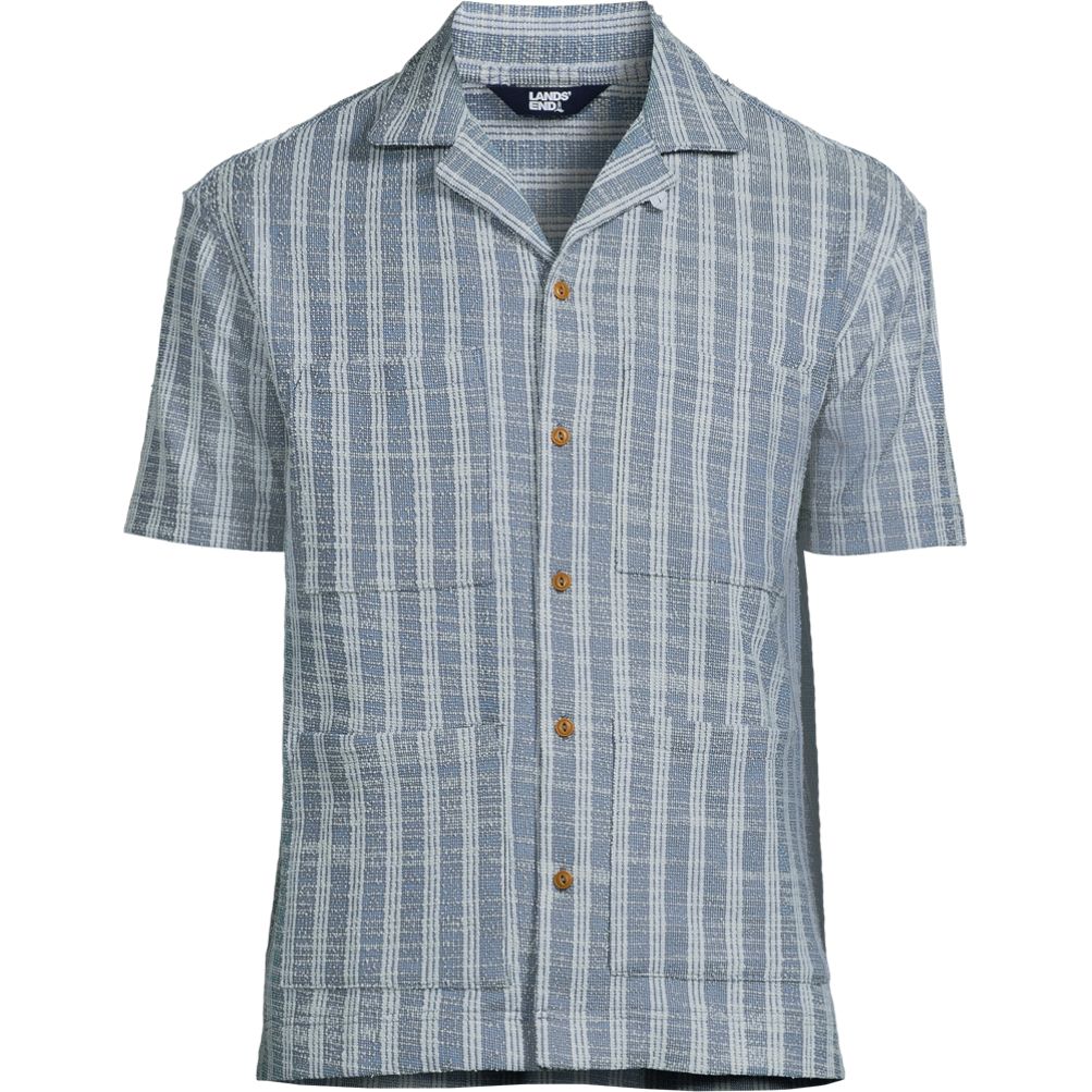 Men's Short Sleeve Textured Jacquard Camp Collar Shirt - Set