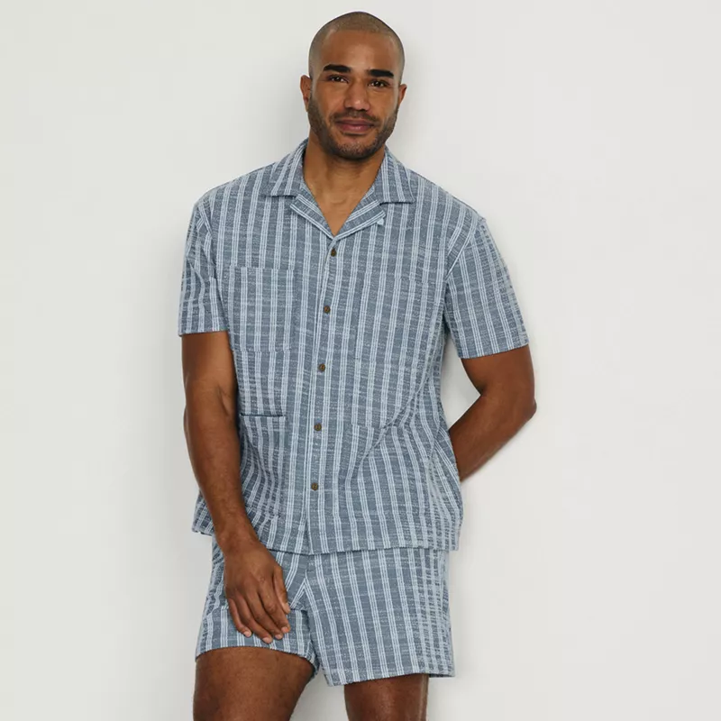 Men's Short Sleeve Textured Jacquard Camp Collar Shirt - Set Top, alternative image