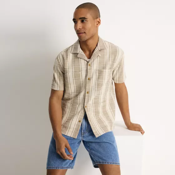 Men's Short Sleeve Textured Jacquard Camp Collar Shirt - Set Top - primary