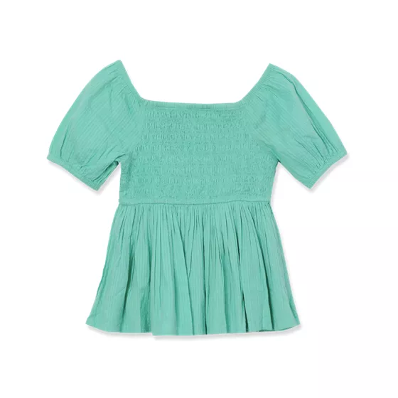 Girls Short Sleeve Smocked Woven Top - primary