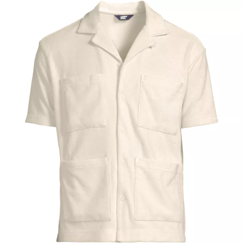 Men's Short Sleeve Textured Terry Camp Collar, Front