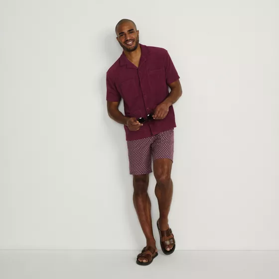Men's Short Sleeve Textured Terry Camp Collar - primary