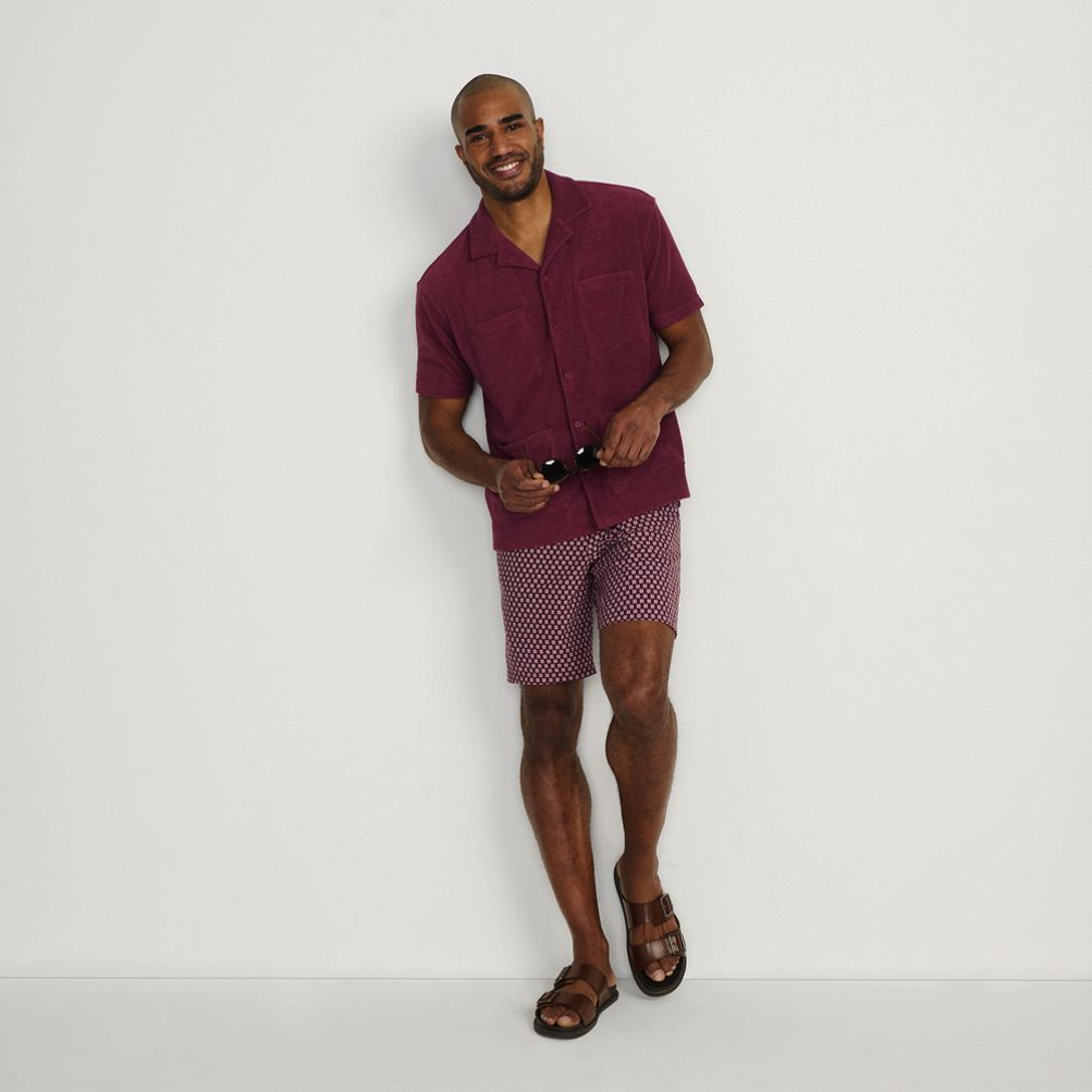 Men's Short Sleeve Textured Terry Camp Collar | Lands' End