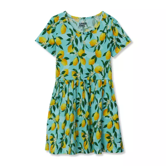 Girls Short Sleeve Gathered Waist Jersey Dress - primary