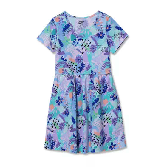 Girls Short Sleeve Gathered Waist Jersey Dress - primary