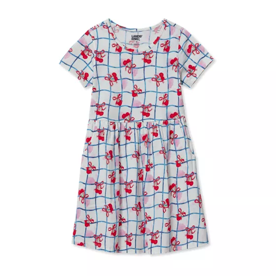 Girls Short Sleeve Gathered Waist Jersey Dress - primary