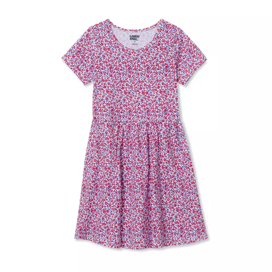 Girls Short Sleeve Gathered Waist Jersey Dress - primary