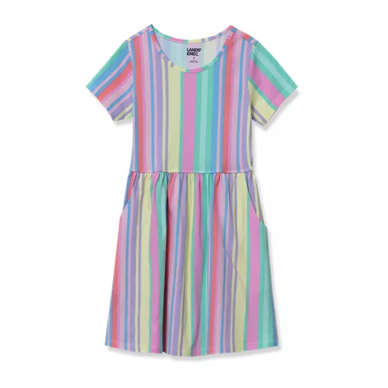 Girls Short Sleeve Gathered Waist Jersey Dress - primary