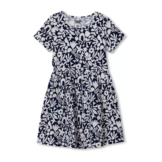 Girls Short Sleeve Gathered Waist Jersey Dress - primary