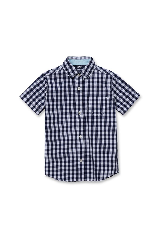 Kids Short Sleeve Poplin Camp Shirt - Lands' End - Blue - M