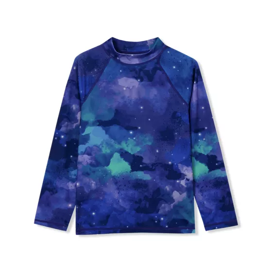 Boys Chlorine Resistant Long Sleeve Mock Neck UPF 50 Rash Guard - primary