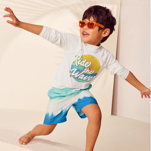 Boys Chlorine Resistant Long Sleeve Mock Neck UPF 50 Rash Guard