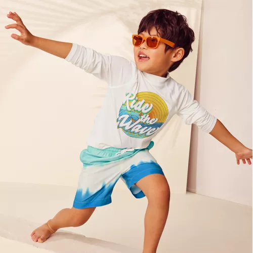 Boys Chlorine Resistant Long Sleeve Mock Neck UPF 50 Rash Guard, alternative image