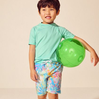 Boys Chlorine Resistant Short Sleeve Crew Neck UPF 50 Rash Guard - primary