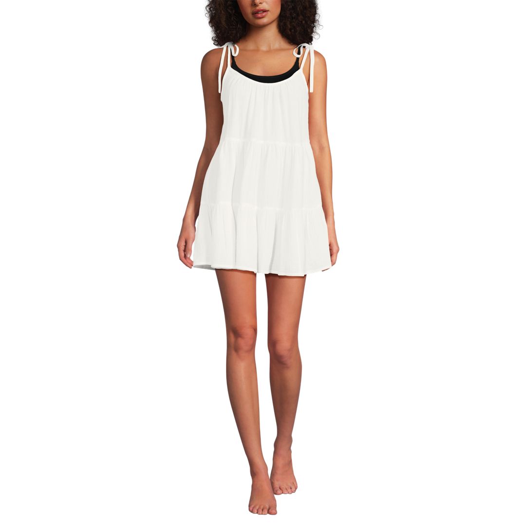 Women's Cotton Gauze Tiered Mini Cover-up Dress