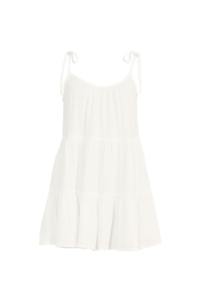 Women's Plus Size Oversized Cotton Gauze Tiered Mini Cover-up Dress - Lands' End - Ivory - 1X