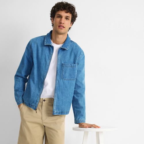 VINTAGE Lands End Jacket Mens Large Denim Blue Jean Truckers