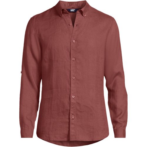Premium Pure Roll Sleeve Linen Shirt, Men, size: XXL, regular, Red, Linen, by Lands' End