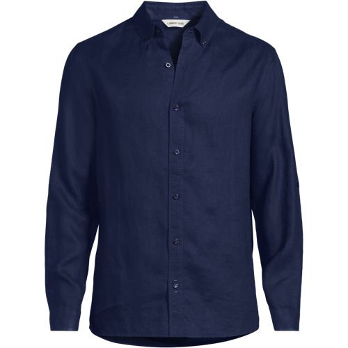 Premium Pure Roll Sleeve Linen Shirt, Men, size: XXL, regular, Blue, Linen, by Lands' End