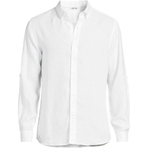 Premium Pure Roll Sleeve Linen Shirt, Men, size: S, regular, White, Linen, by Lands' End