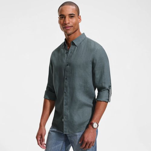Premium Pure Roll Sleeve Linen Shirt, Men, size: XXL, regular, Green, Linen, by Lands' End