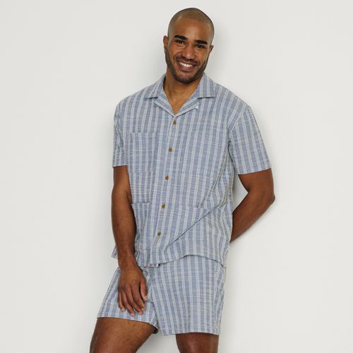 Men's Short Sleeve Textured Jacquard Camp Collar Shirt - Set